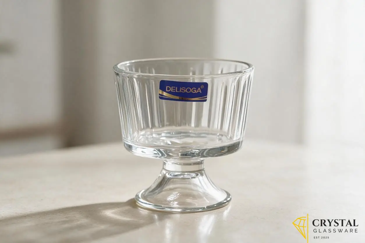 Delisoga Glass Dessert Cup 6 Pcs with a footed pedestal base 